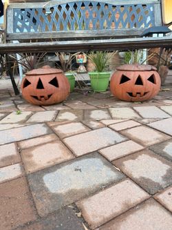 Terracotta Jack-O-Lantern Pumpkin pot Set of 2