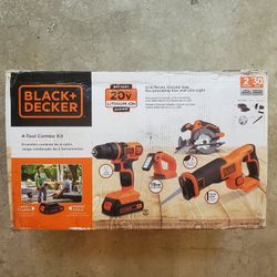 TWO FREE BONUS BATTERIES, NEW BLACK+DECKER BD4KITCDCRL 20V MAX LITHIUM-ION CORDLESS 7-PIECE, 4-TOOL KIT