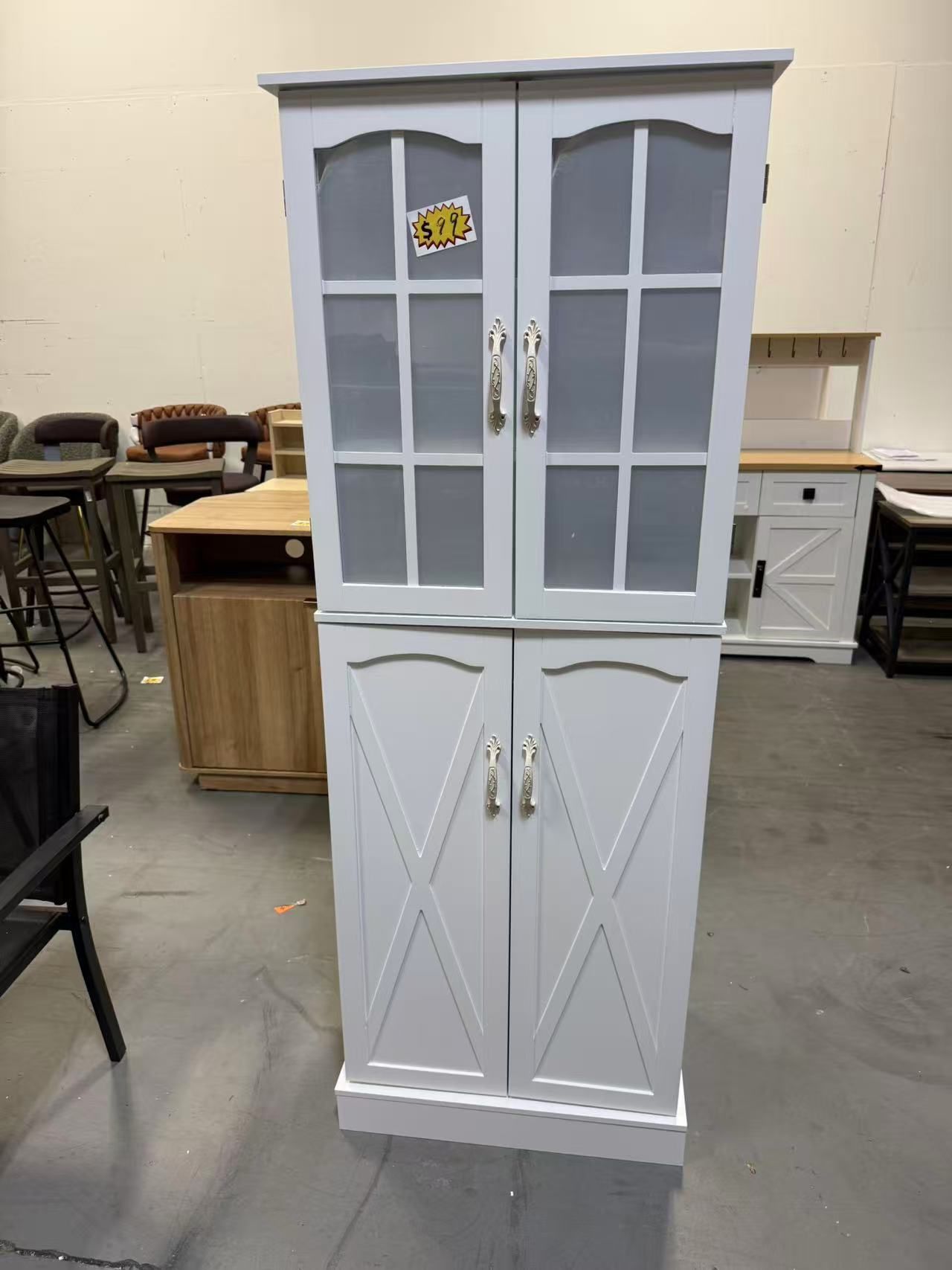 New 64" Tall Kitchen Storage Cabinet with Doors and Shelves, Free Standing Pantry