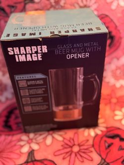 Glass and metal beer mug with opener
