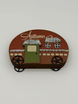 Autumn Camper Trailer Wood and Metal Decor