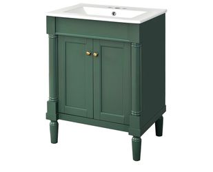 Newly Assembled Solid Wood Frame 24" Bathroom Vanity w/ Sink Small Bathroom Vanity w/ 2-Door Cabinet