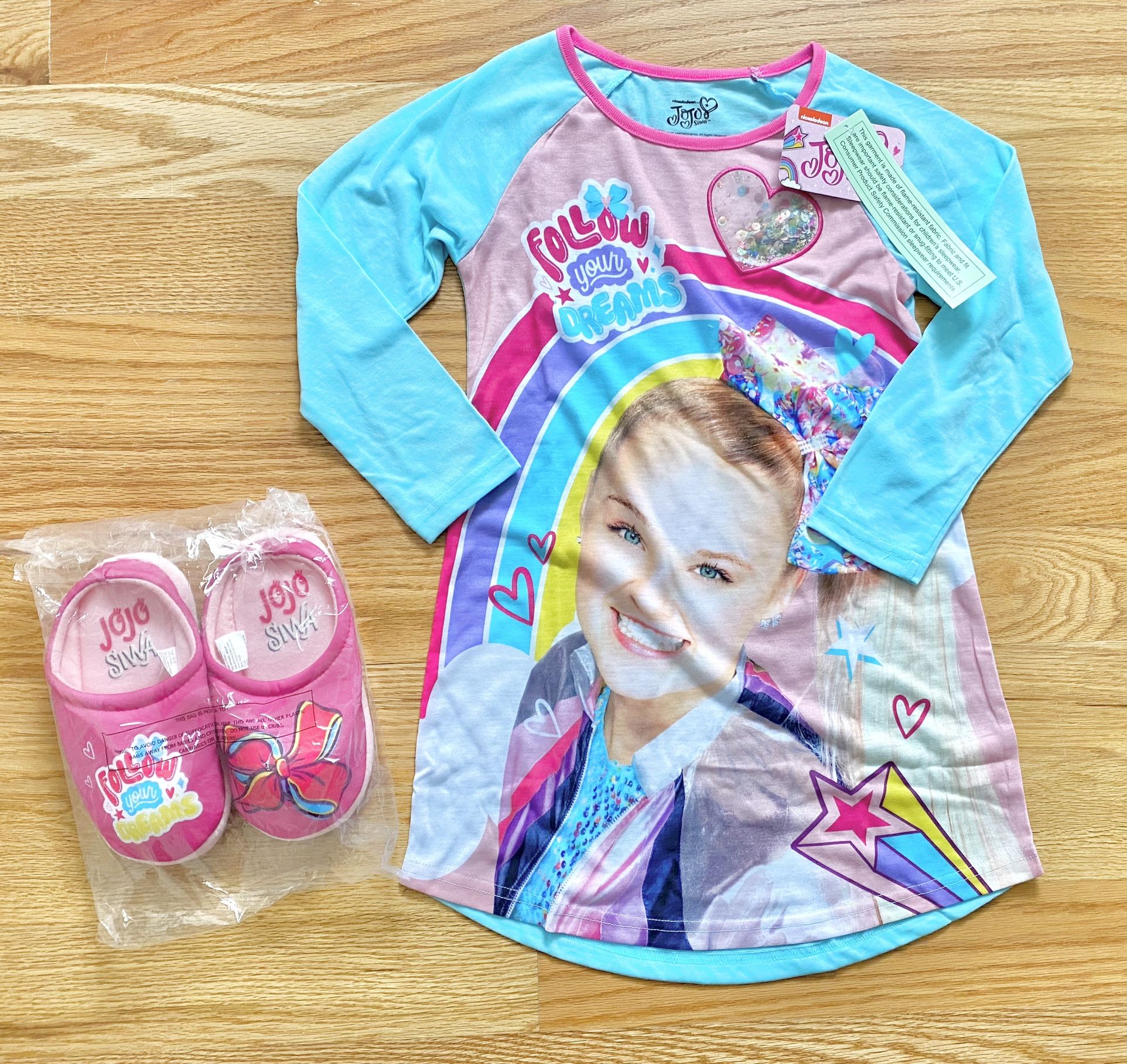 Jojo Siwa Girls Pajama Nightgown & Slippers Set - Size 6/6X NWT