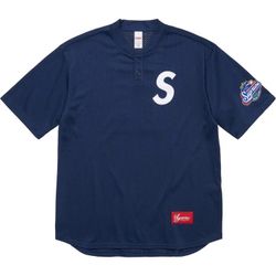 Supreme S Logo Baseball Henley Navy (Size Medium)
