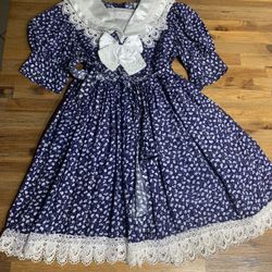 Beautiful Girl’s Summer Dress, Dark Blue With White Flowers