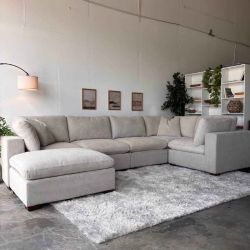 Gray Lowell 6-Piece Cloud Couch Sectional with Ottoman, Delivery Available