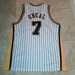  Reebok Indiana Pacer 7 O'Neal Authentic White Pinstripe Jersey 