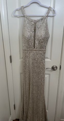 Sequin Halter Evening Gown in Champagne