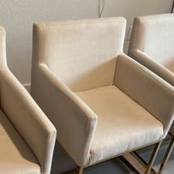 Set of 4 Modern Dining Chairs – Cream Upholstered + Gold Metal Base