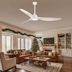 65 in. Smart LED Indoor Industrial White Low Profile Embedded Semi Flush Mount Ceiling Fan with Light Kit with Remote