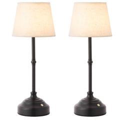 2 Pack Cordless Table Lamp, Rechargeable Desk Lamp with Fabric Shade, Battery Operated Lamp 3 Color Stepless Dimming, Black
