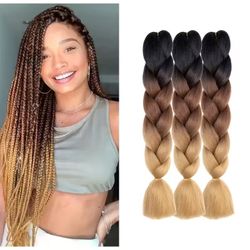 Ombre Jumbo Braiding Hair Extensions 24 Inch ( 3 Packs)