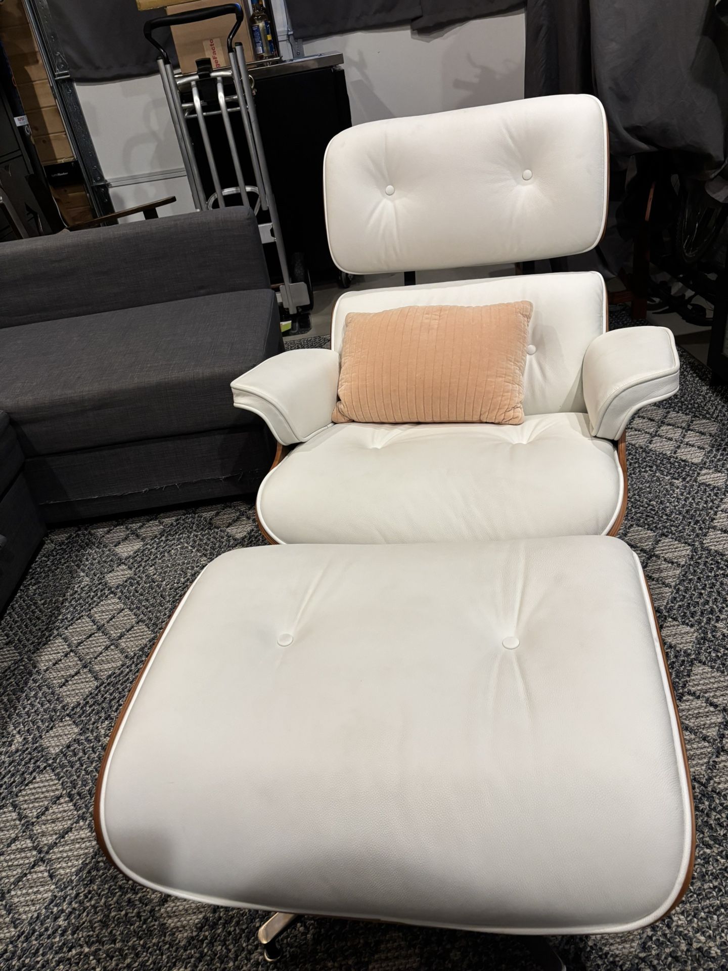 Genuine Leather Midcentury Chair with Ottoman 