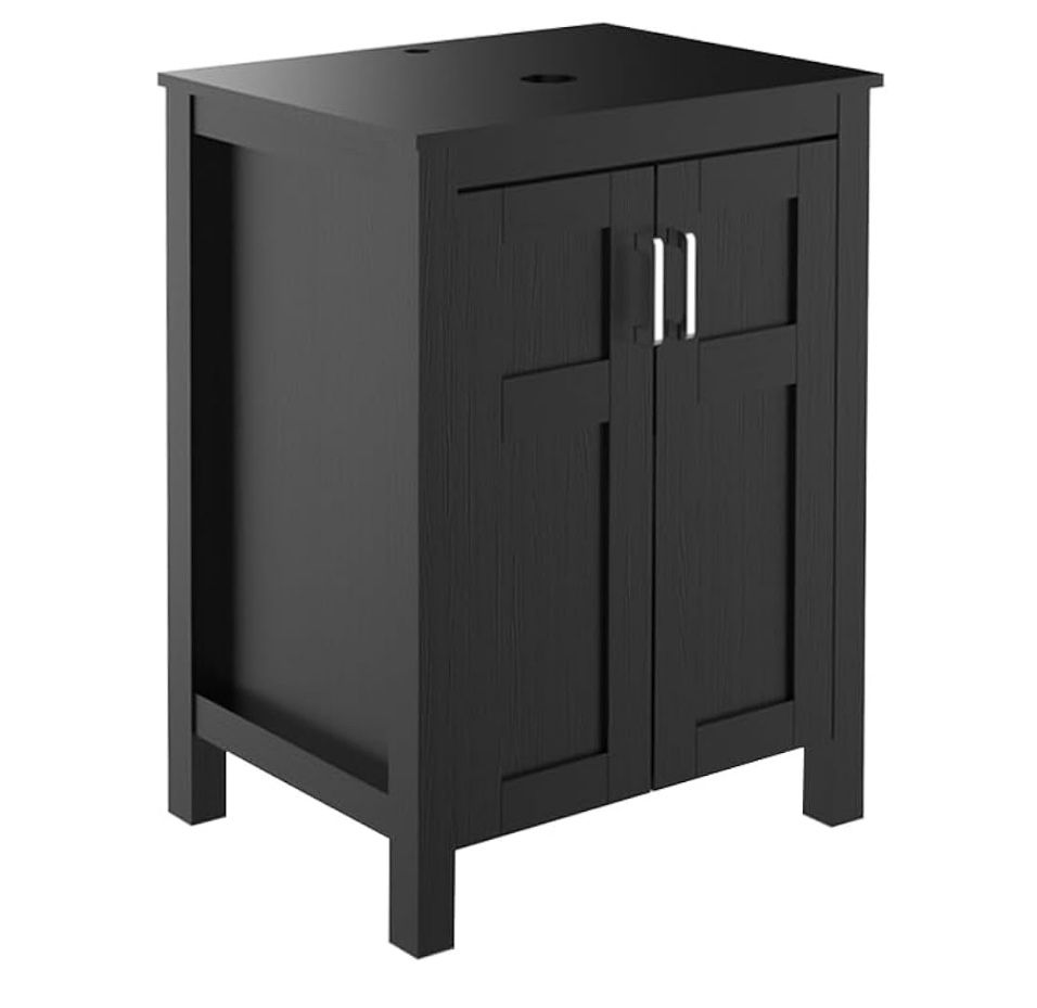 0812 24 Inches Single Bathroom Vanity Modern Pedestal Sink Bathroom Stand Cabinets, Brown