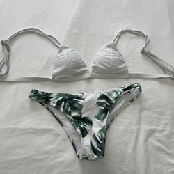 Two Piece Swimsuit with Leaf Patterned Bottoms / S