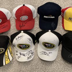 Signed NASCAR hats. 