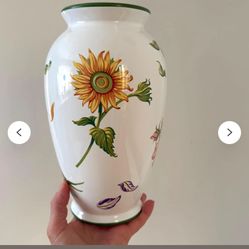 10"H Vintage 1998 Tiffany & Co. Ceramic Vase "Tiffany Petals" Floral Pattern, Made in Portugal