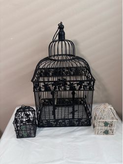One large Metal decor Birdcages 19”-22.5”H+2 small metal birdcages