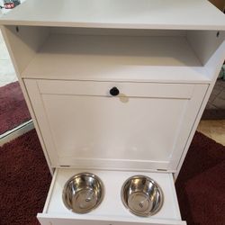 New White Food Storage Container With Drawer That Pulls Out With Food Bowls