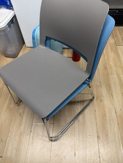 Modern Stackable Plastic Chair – Gray or Blue – Chrome Sled Base (2 Available)