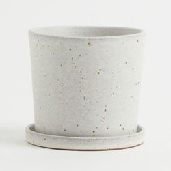 White Speckled Plant Pot with Saucer