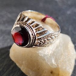 Facet Garnet Ring 925 Silver Size 8.5