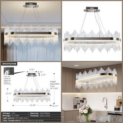 LED Chandelier K9 Crystals Oval Sand Nickel LED Lighting Hanging Ceiling Light 3 Color Temperatures