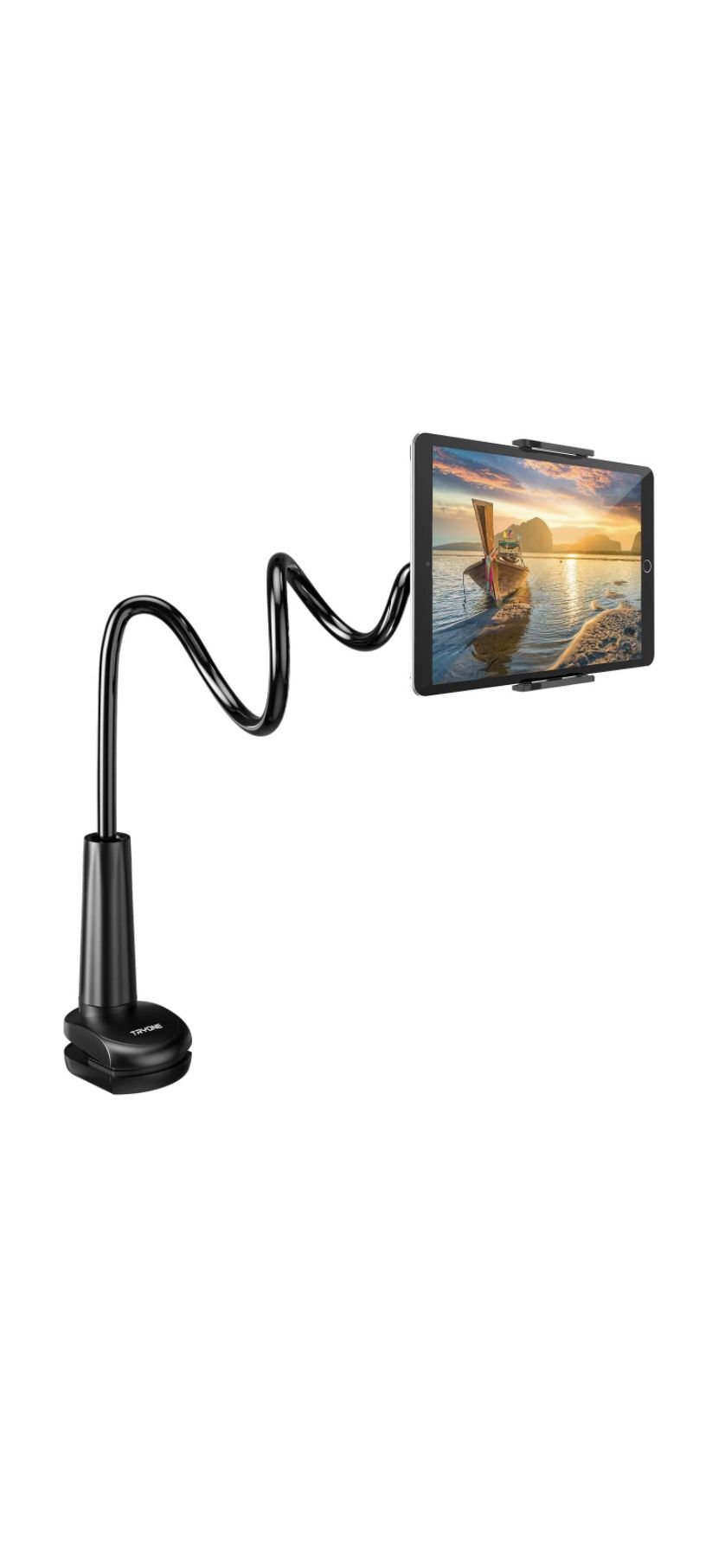 Tablet Holder Stand for Bed: Tryone Adjustable Flexible Arm Tablets Mount Clamp on Table Compatible with iPad Air Mini | Galaxy Tabs | Kindle Fire | S