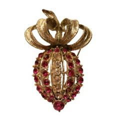 vintage Art Nuevo abstract fruit brooch with pink rhinestones