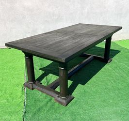 Distressed farmhouse reclaimed oak wood trestle Dining table