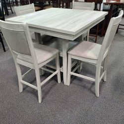 Beautiful Tone On Tone 5 Piece Dining Set Counter Height Storage Shelves Mushroom Color Firm Price $420 Financing Available Only A Few Sets Available 