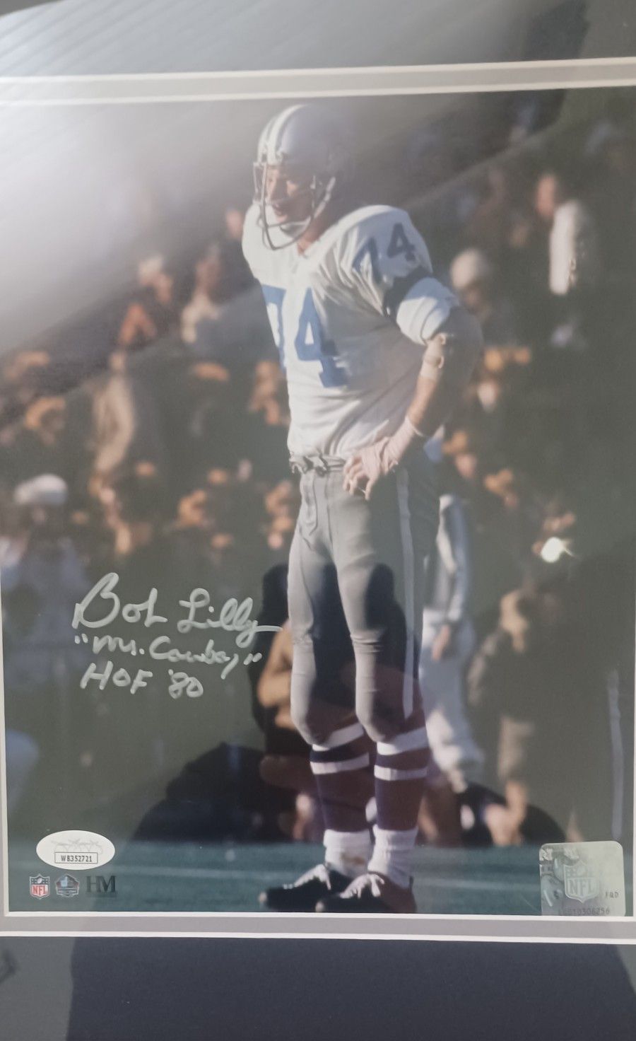 DALLAS COWBOYS HOF BOB LILLY AUTOGRAPHED 8 X 10 PHOTO FRAMED WITH JSA / COA