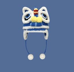 Kids Knitted  Hat New Year Winter Casual Hand Crocheted Woolen Pullover Hat（blue）