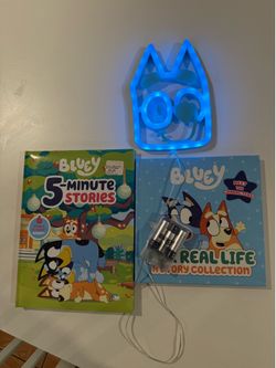 Bluey books and neon light