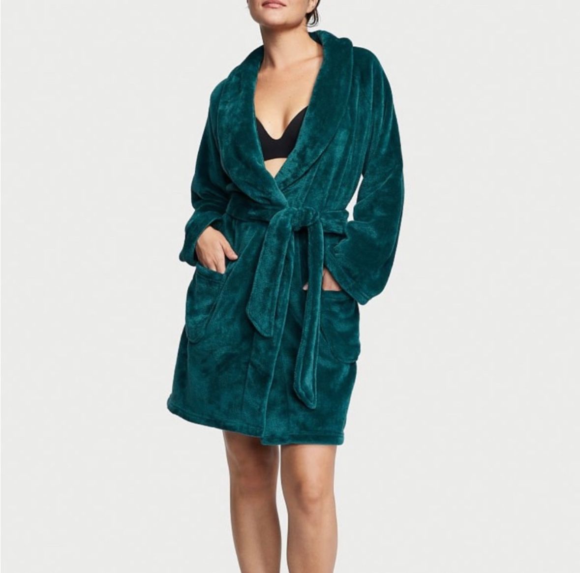 Victoria’s Secret Short Plush Cozy Deepest Green Holiday Robe-XS/S