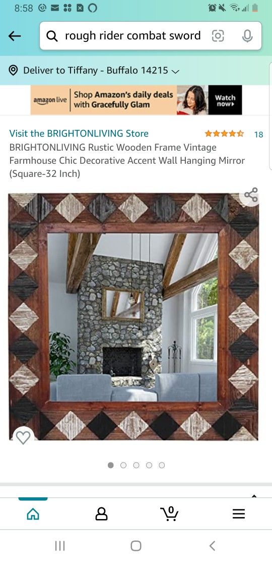 Rustic Wooden Frame Vintage Farmhouse Chic Decorative Accent Wall Hanging Mirror (Square-32 Inch)

