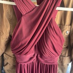 Maroon Bridesmaid Dress Long With Jewel Belt XS