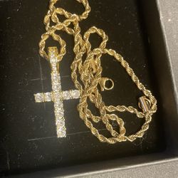 Icy 14k Gold Finish Cross Chain