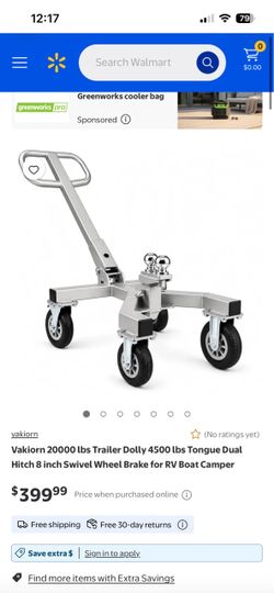 20000 lbs Trailer Dolly 4500 lbs Tongue Dual Hitch 8 inch Swivel Wheel Brake for RV Boat Camper