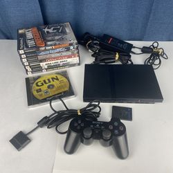 Ps2 Slim Black Console Bundle W/ 8 Games
