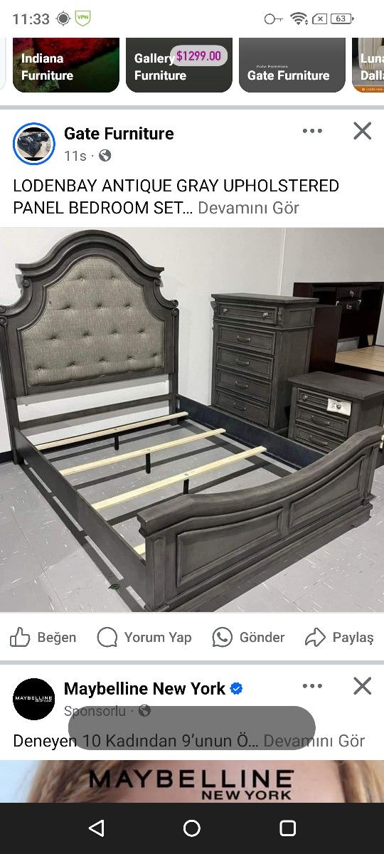 Lodenbay Antique Gray Upholstered Panel Bedroom Set Queen Or King Set Bed Dresser Mirror Nightstand Chest