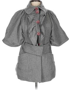 Gray Wool Blend Belted Cape Coat