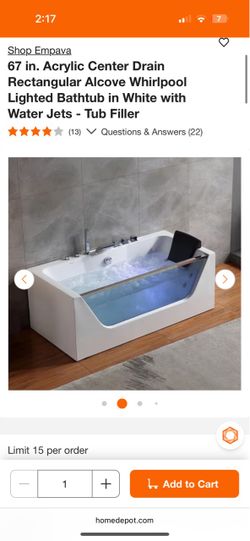 Empava 67 in. Acrylic Center Drain Rectangular Alcove Whirlpool Bathtub in White with Water Jets