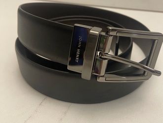John Henry Mens Reversible Black/Brown Leather Belt Gun Metal Buckle Sz 34 New!