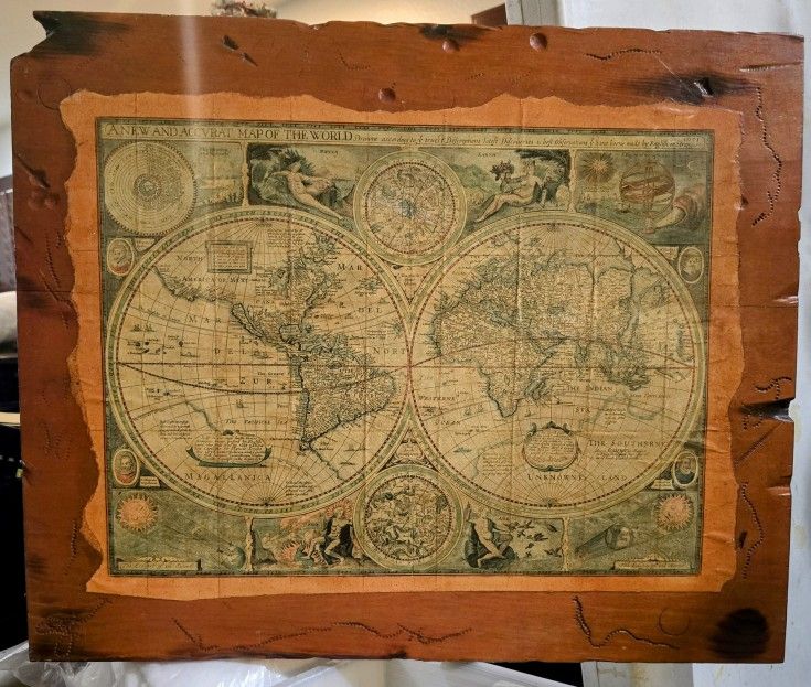 LARGE 1651 MAP OF THE WORLD ON WOOD