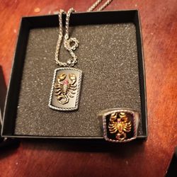 Mens Scorpion Ring And Scorpian Necklace