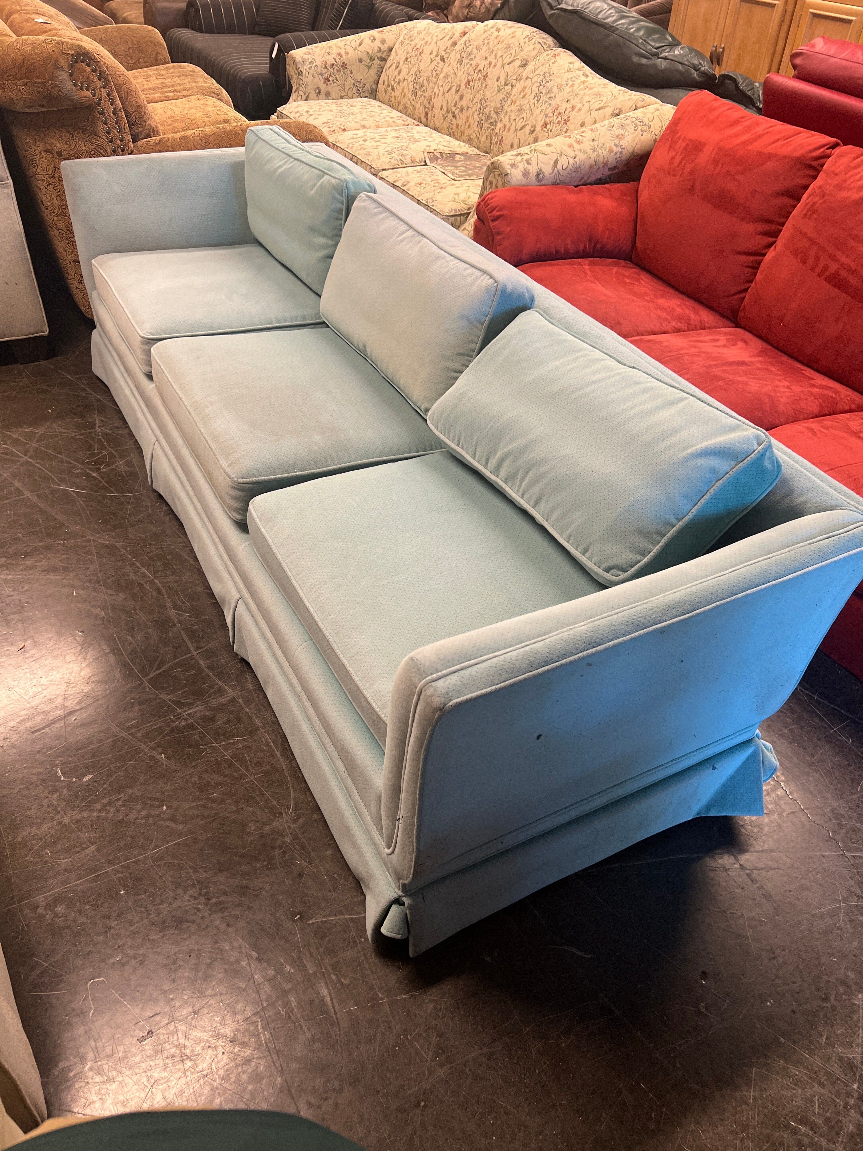 Reupholstered Vintage Sofa in Fair Condition – Seafoam Green Fabric by Greenwood Upholstery