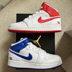 Air Jordan 1 Mid Red Blue White New Size 5.5y GS