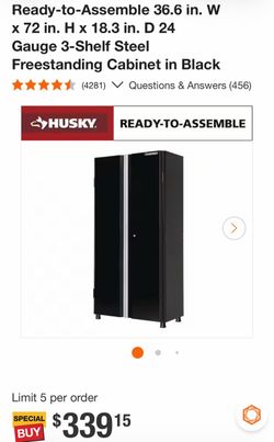 Ready-to-Assemble 36.6 in. W × 72 in. H x 18.3 in. D 24 Gauge 3-Shelf Steel Freestanding Cabinet in Black