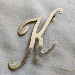 Alphabet K Shaped 3" Brooch Italics 925 Silver